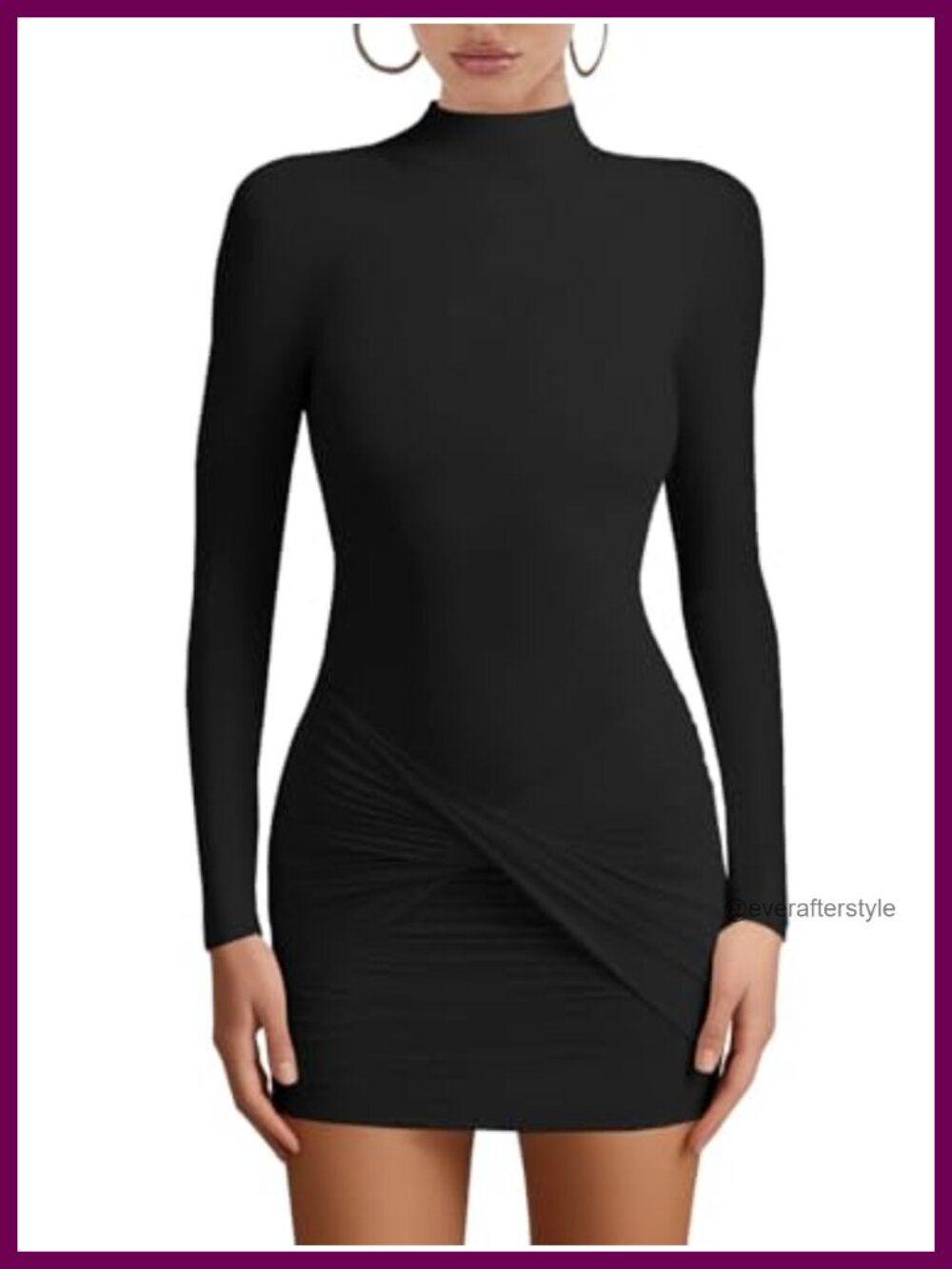 Long Sleeve Turtleneck Bodycon Mini Dress Ruched Party